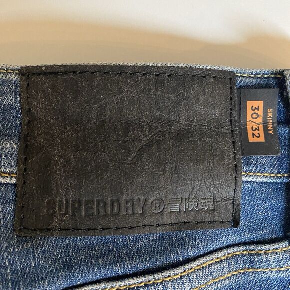 Superdry Mens Jeans 30x32 (fit31)Blue Skinny Denim Medium Wash Thrashed - Picture 3 of 16